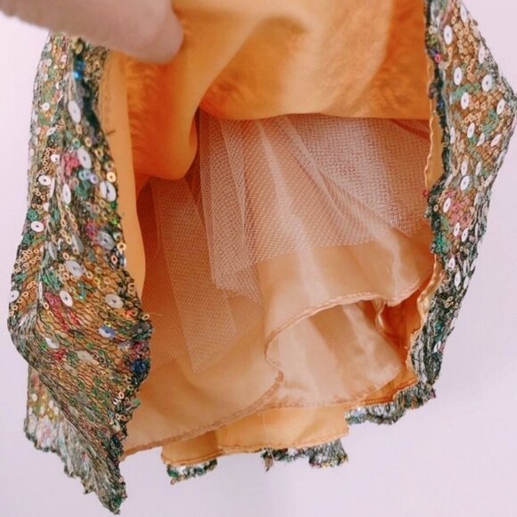 Sophia Sewing Girls Dress 2 – Gold Sequin Satin & Tulle Party Gown w/ Bow | EUC - Picture 13 of 16
